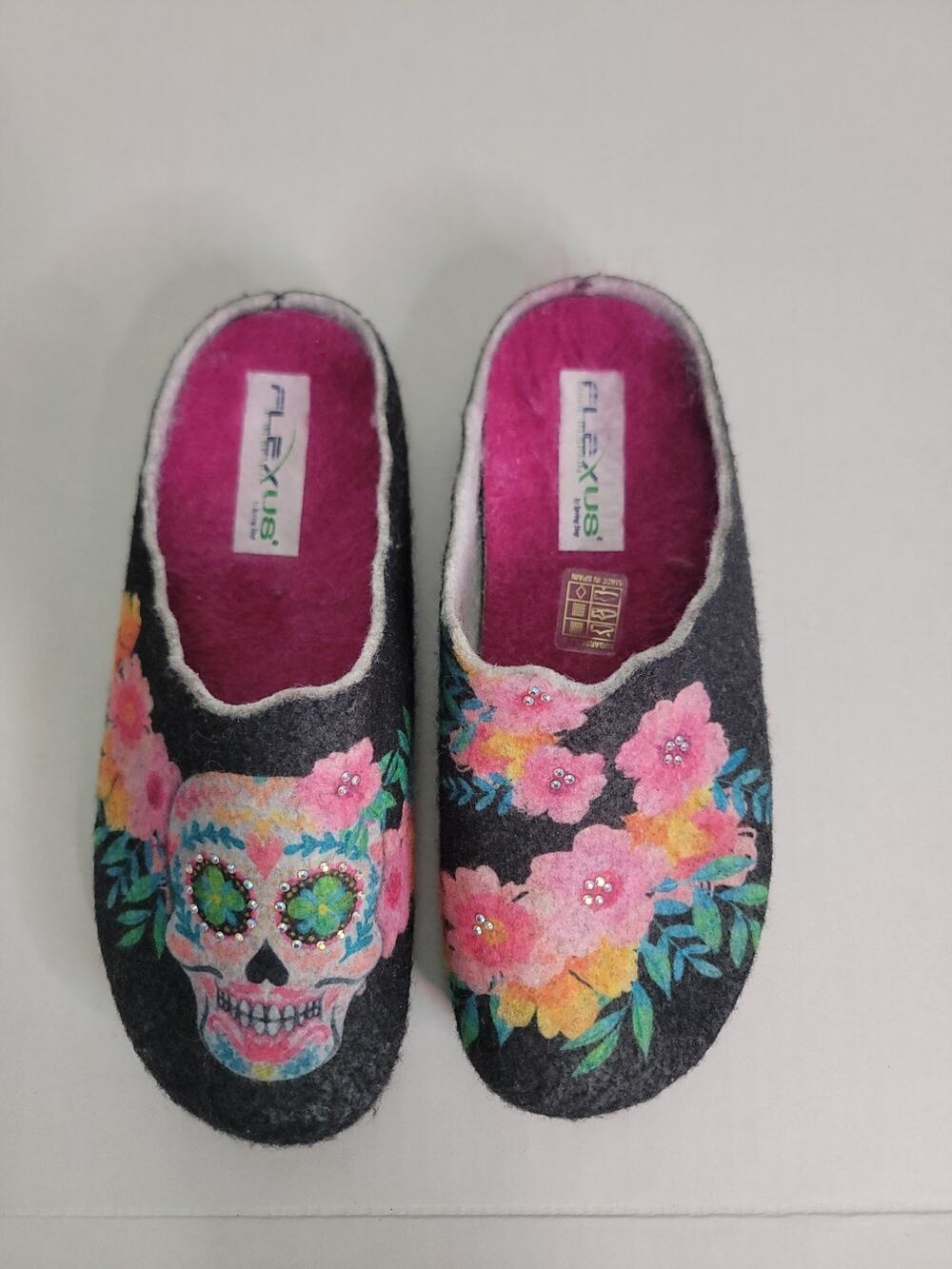 Flexus by Spring Step SugarSkull Wool Slipper SZ 37 Embellished Floral
